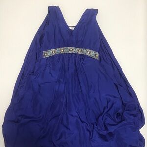 Elegant Blue Maxi Dress with Embellished Waist